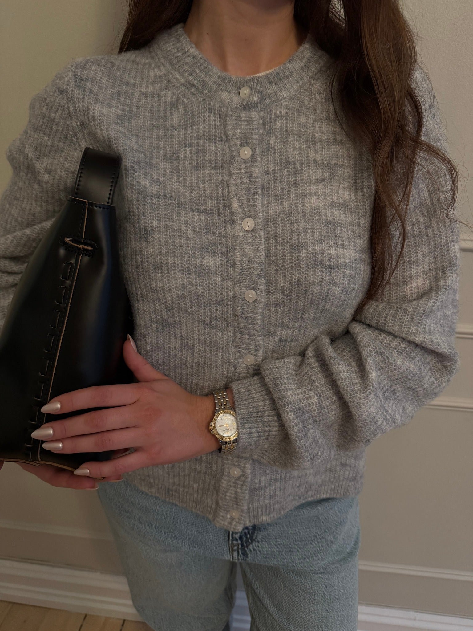 VILORY Knit Cardigan - Light Grey Melange